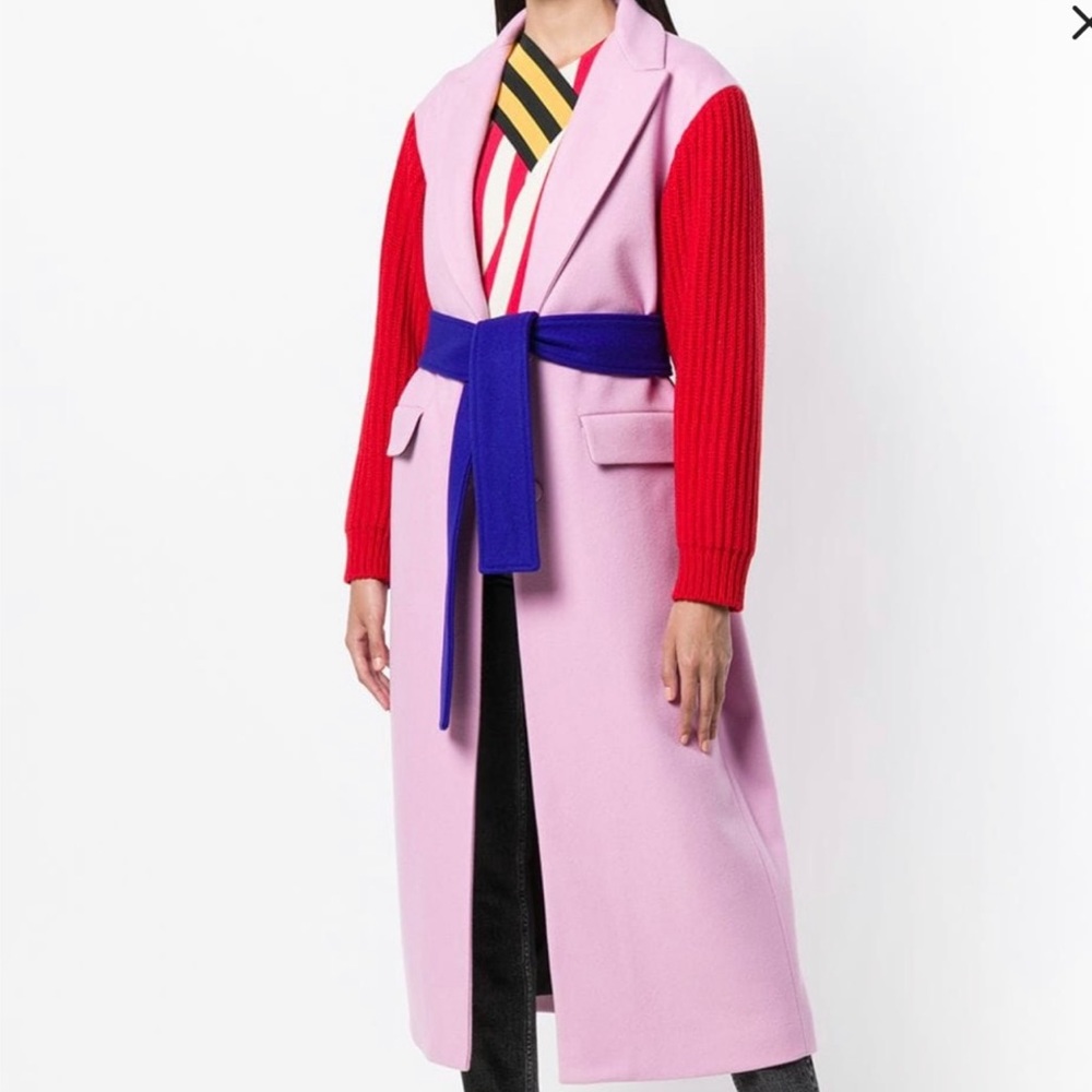 MSGM
Color Block Belted Coat In Multi